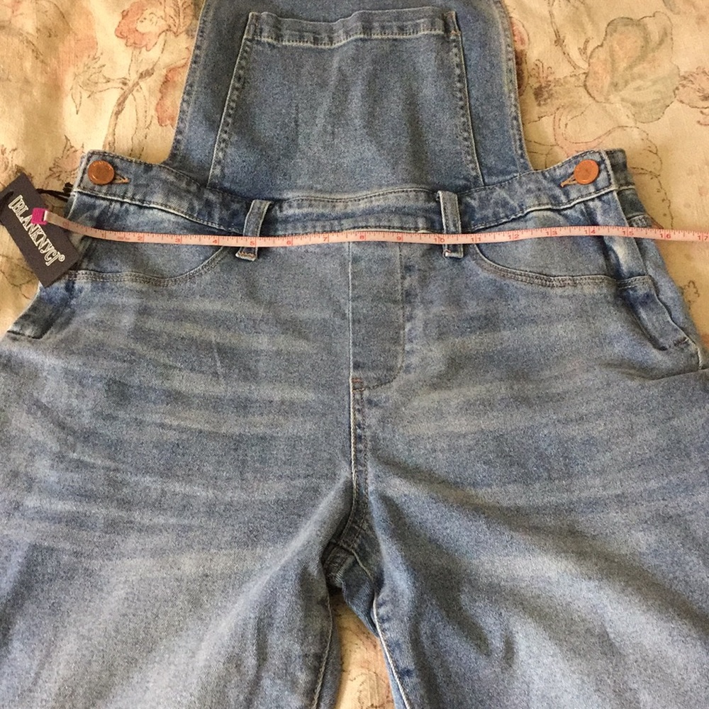 BLANK NYC Size 28 Denim Overalls 2% stretch MidBlue Brass Slide Fitting $229 NEW - Picture 11 of 12